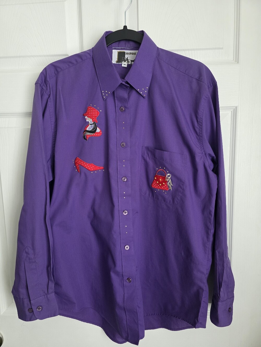 VTG Red Hat Society Button Down Purple With Multiple Motifs Size M